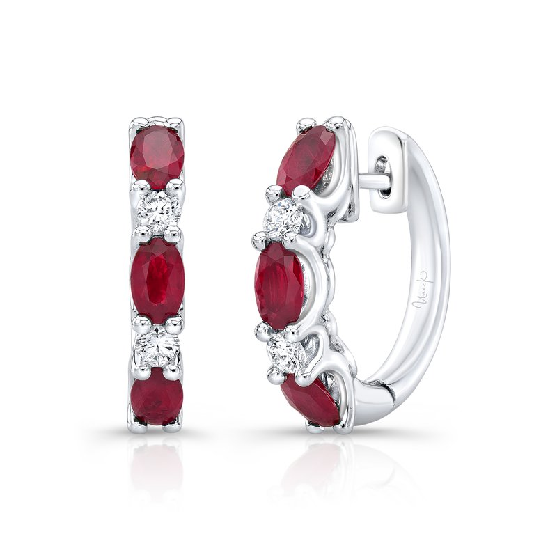 0.26ct Diamond and 1.87ct Oval Ruby Hoop Earrings in 18K White Gold