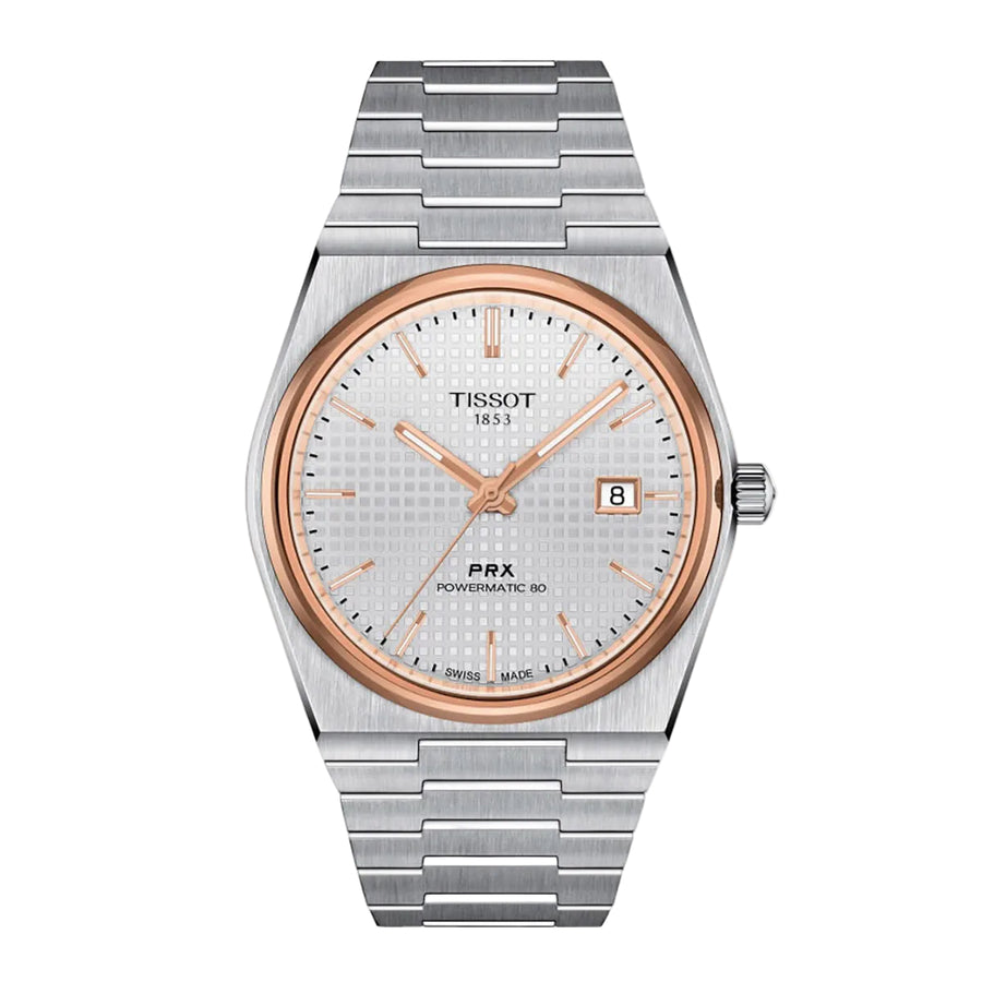 40mm PRX Powermatic 80 Watch with Silver Dial in Stainless Steel with Rose Gold PVD, Bracelet