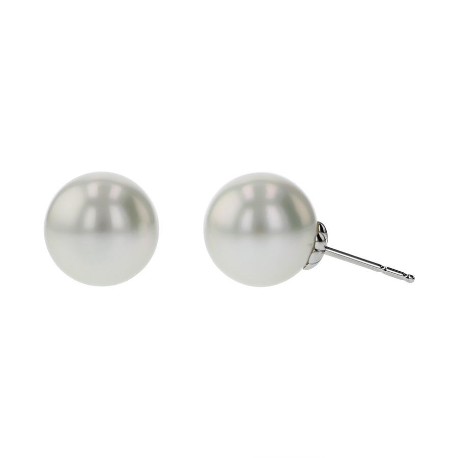 White South Sea Pearl Stud Earrings in 18K White Gold, 11mm