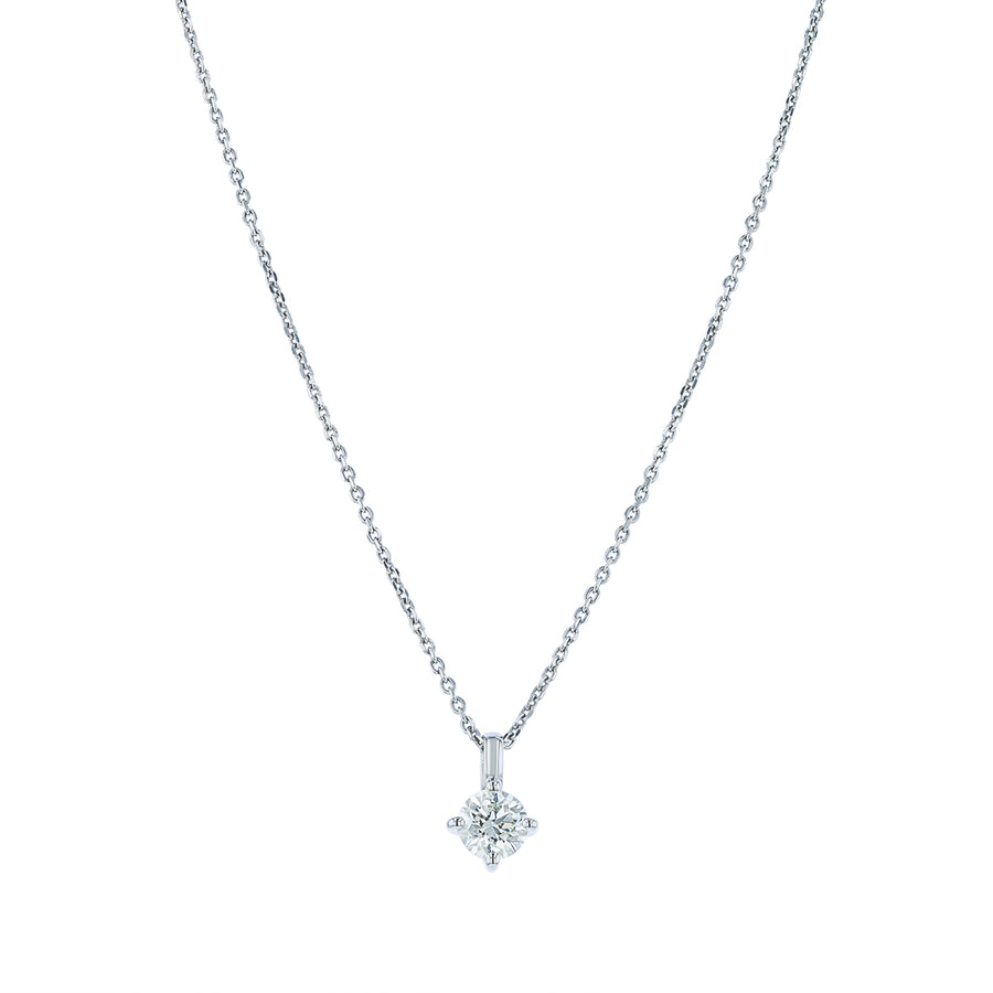 0.48-0.53ct Round Brilliant Diamond 4 Prong Solitaire Pendant in 14K White Gold, 16-18" chain