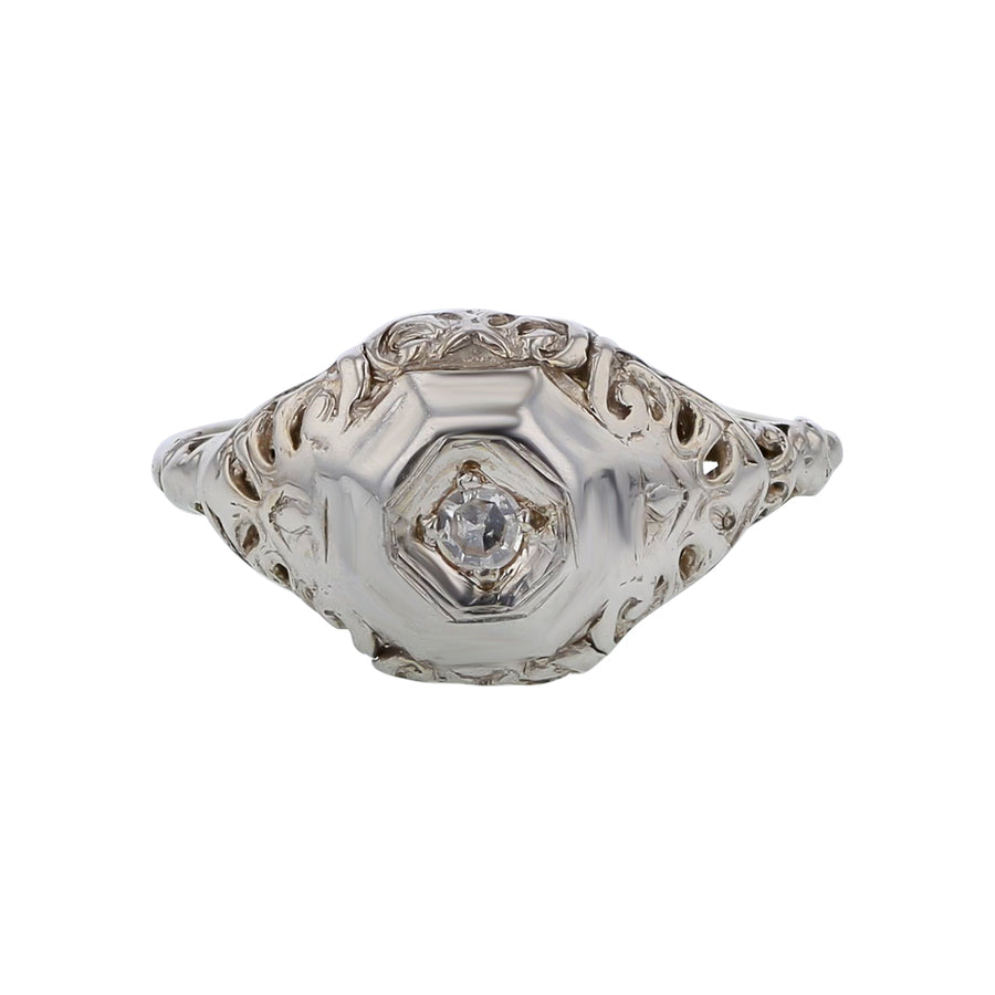 0.06ct Round Diamond Art Deco 1920's Ring in 14k White Gold Size 4