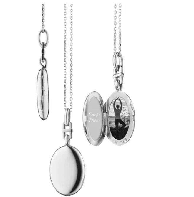 "Eve" Slim Oval Locket in Sterling Silver, Adjustable Chain