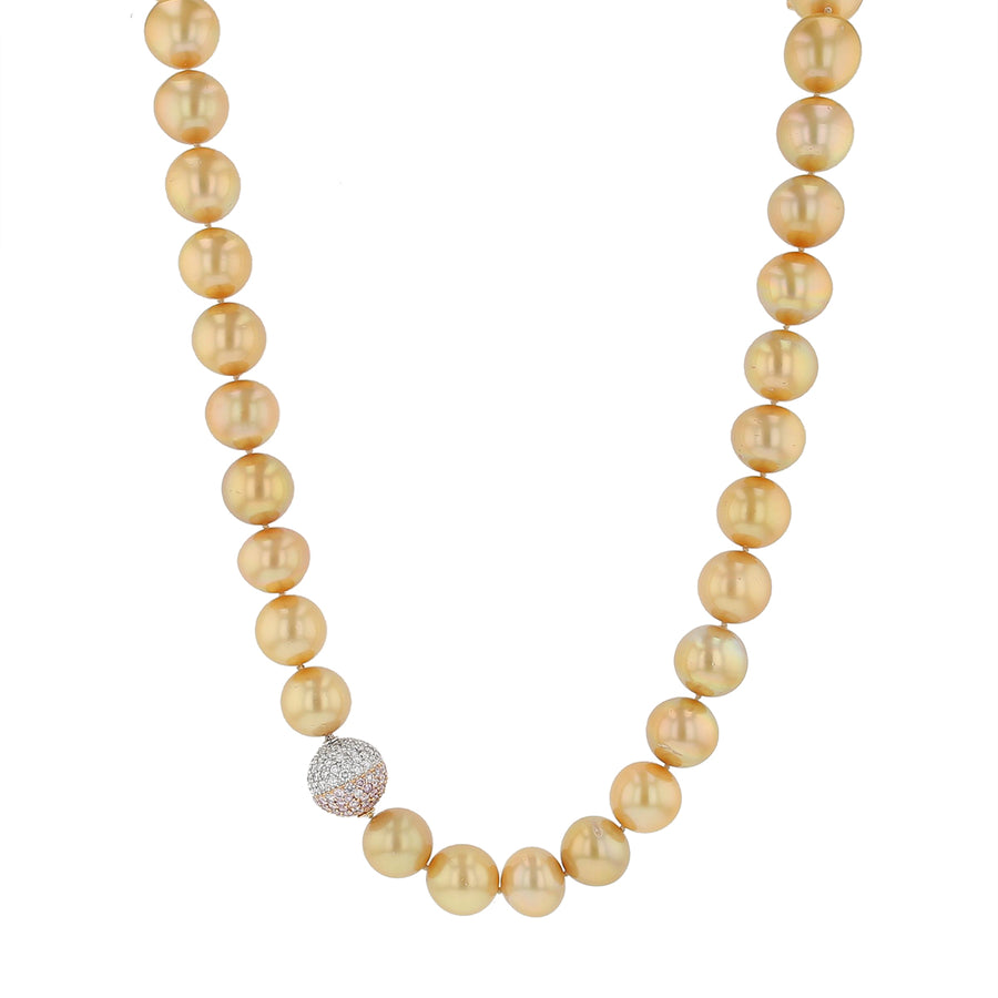 Golden South Sea Pearl, Pink and White Diamond Strand Necklace in 18K Rose Gold, 36in