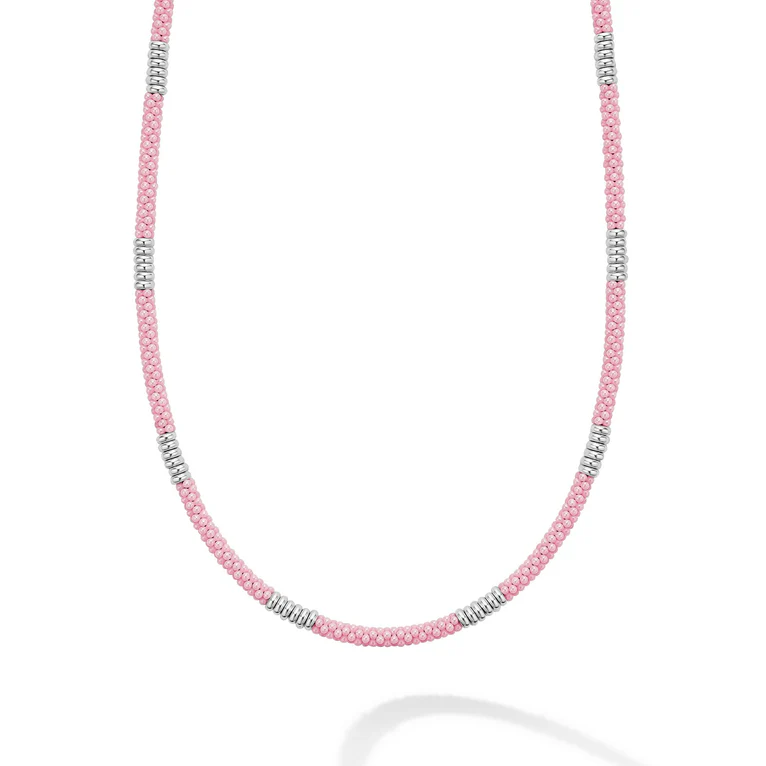 Pink Ceramic Station Necklace in Sterling Silver and Ceramic, 18"