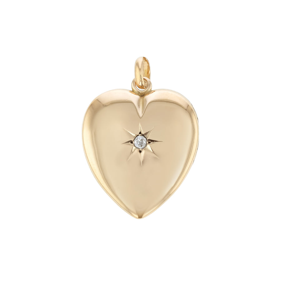 0.10ct Old Mine Cut Diamond Heart Locket in 10K Yellow Gold, without chain