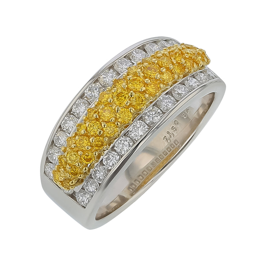 0.75ct Diamond and 0.48ct Canary Diamond Ring in Platinum, Size 6.75