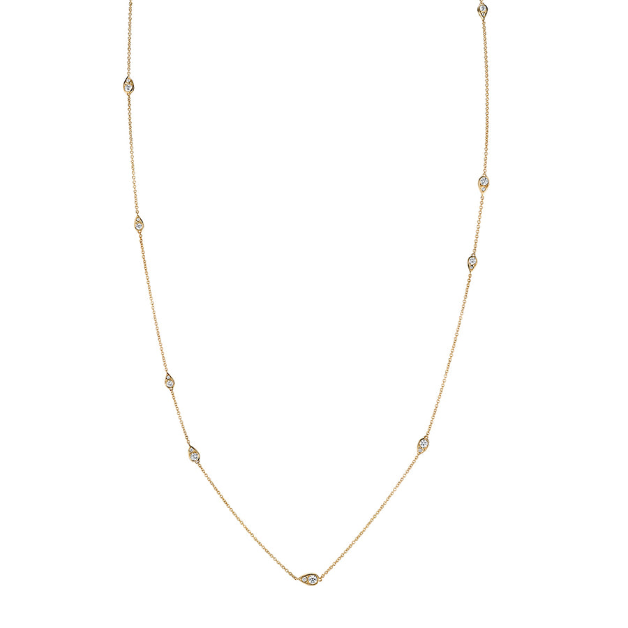 Artisan Pave 0.89ct Round Diamonds Scallop Pear Shaped Necklace in 18k Yellow Gold, 36" chain