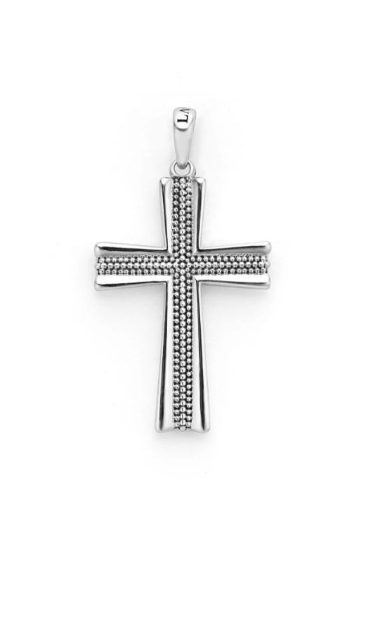 Anthem Caviar Beaded Cross Pendant in Sterling Silver, without chain