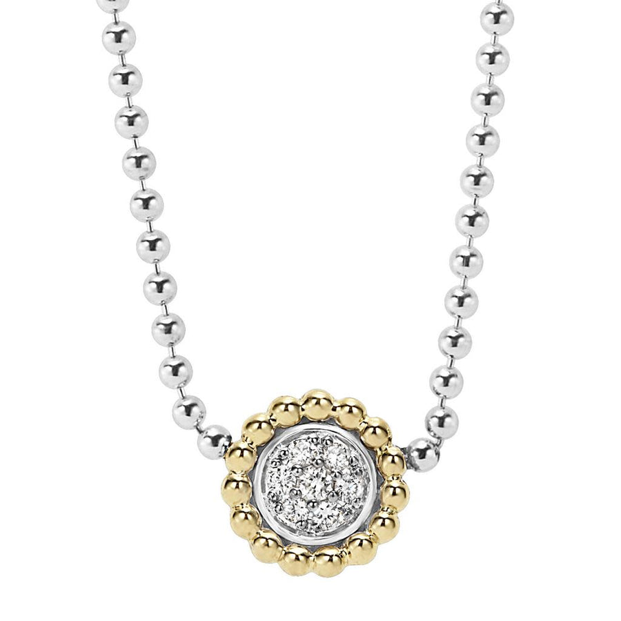 Caviar Lux Diamond Pendant Necklace in Sterling Silver and 18K Yellow Gold