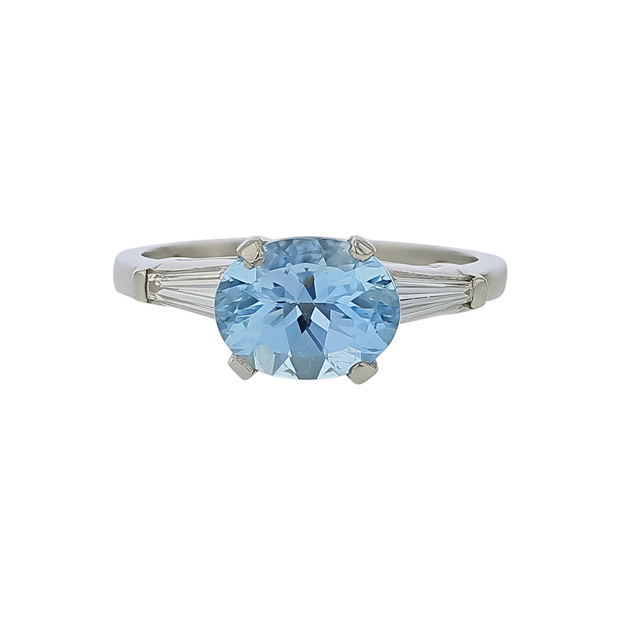 1.50ct Aquamarine and 0.30ct Diamond 3 Stone Ring in Platinum, size 6