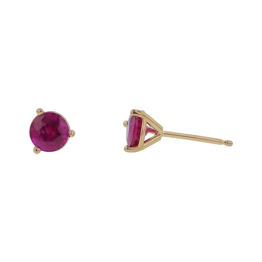 1.30ct Mozambique Ruby 3 Prong Stud Earrings in 18K Yellow Gold