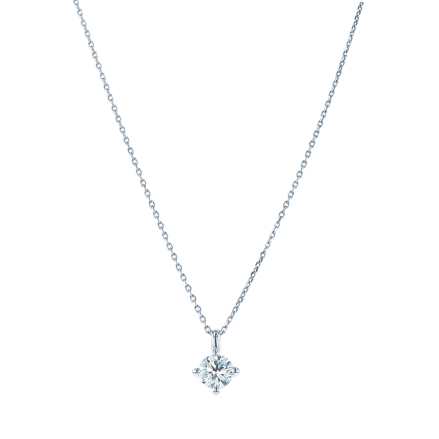 0.70-0.78ct Round Brilliant Diamond 4 Prong Solitaire Pendant in 14K White Gold, 16-18" chain