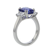 4.07ct Ceylon Sapphire and 0.81ct Diamond 3 Stone Ring in Platinum, Size 6.5