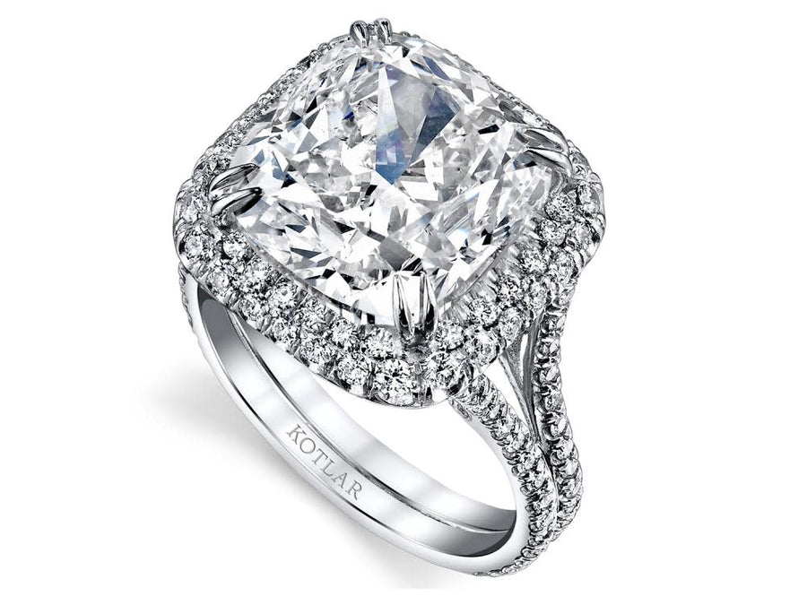 9.03ct Cushion Cut Diamond and 0.88ct Round Diamonds Halo Ring with Split Shank in Platinum