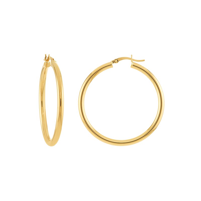 Round Tube Polished Hoop Earrings in 14K Yellow Gold