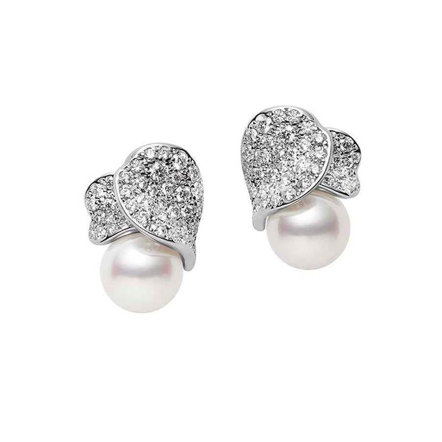 7.5mm A+ Akoya Pearl and 0.72ct Diamond Pearl Earrings in 18K White Gold