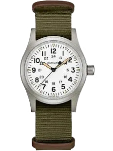 42mm Khaki Field Mechanical Watch with White Dial in Stainless Steel, Strap