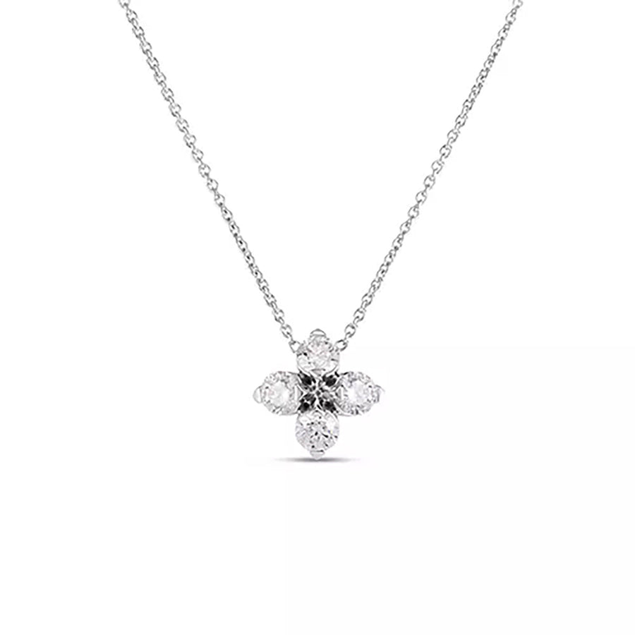 Love in Verona Diamond Pendant Flower Necklace in 18K White Gold, 16in