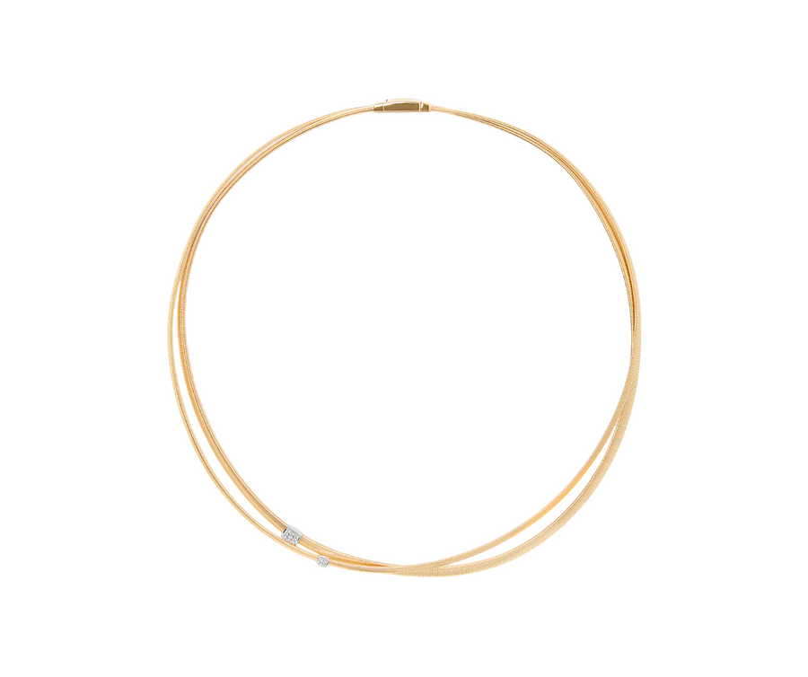 Masai 0.10ct Diamond Handmade 2 Strand Necklace in 18K Yellow Gold, 16.5"