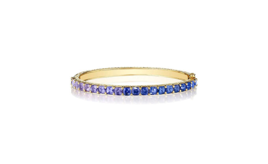 8.40ct Cushion Cut Ombre Purple Sapphire Bangle Bracelet in 18K Yellow Gold
