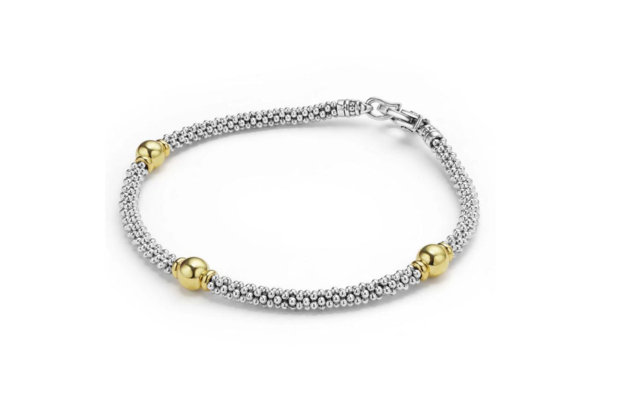 Signature Caviar 3 Circle Rope Bracelet Sterling Silver and 18k Yellow Gold, Size 6.5