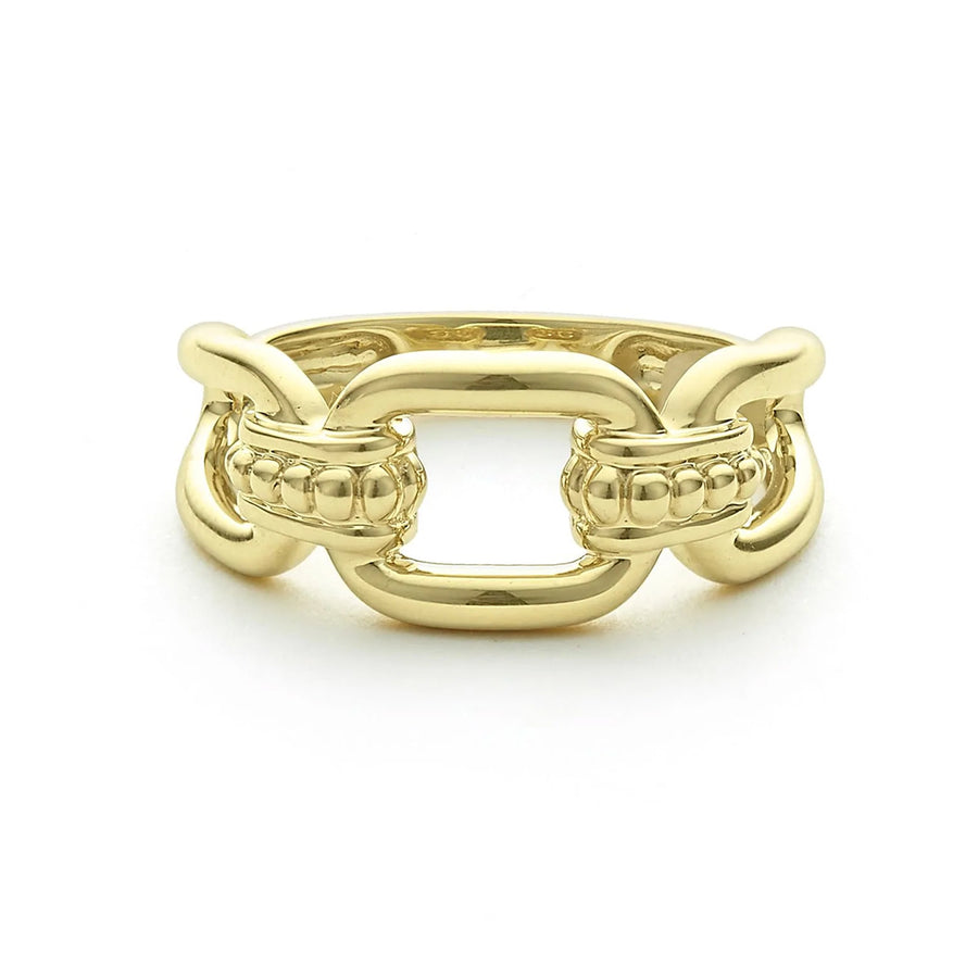 Signature Caviar Oval Link Ring in 18K Yellow Gold, Size 7