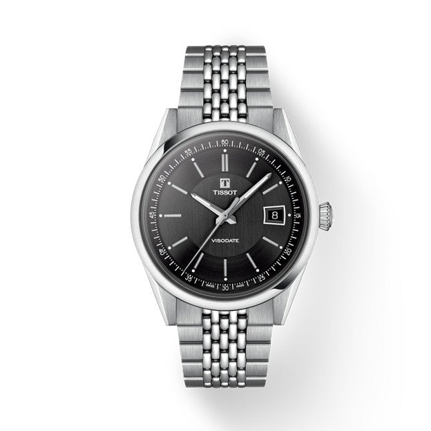 39mm Visodate Watch with Black Dial in Stainless Steel, Bracelet