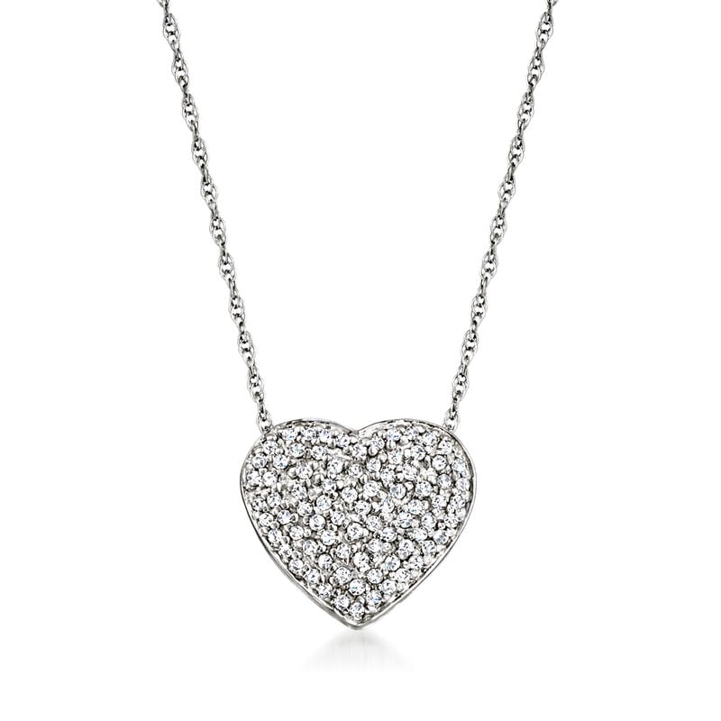 Diamond Heart Necklace in Platinum and 18K White Gold, 18in