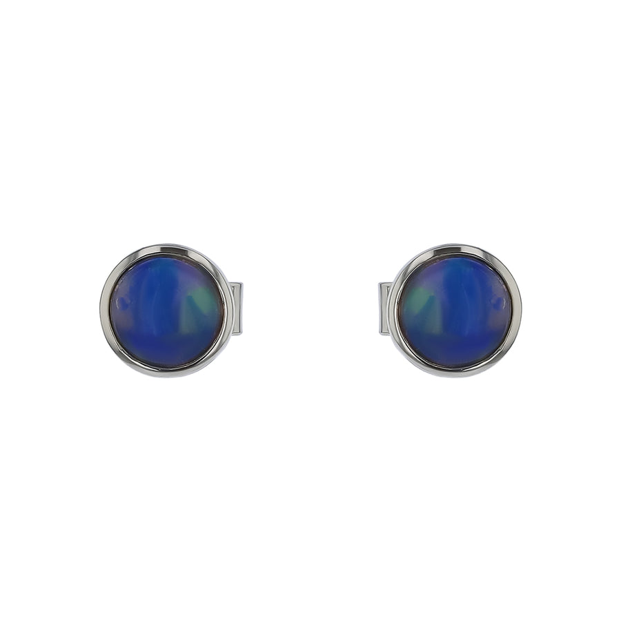 1.09ct Round Opal Bezel Stud Earrings in 18K White Gold