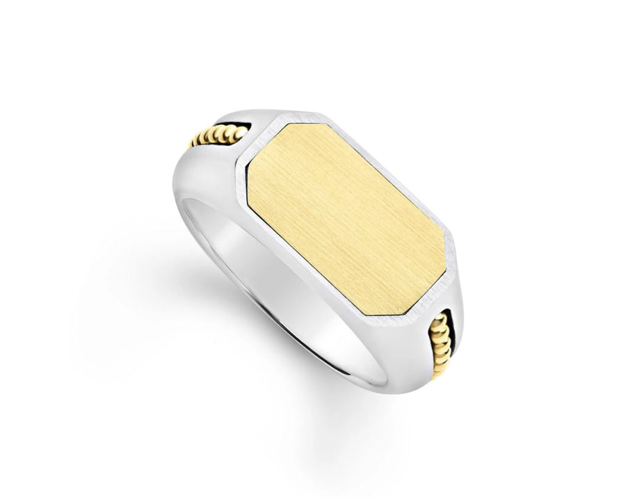 Anthem Satin Top Octagon Ring in Sterling Silver and 18k Yellow Gold, Size 10
