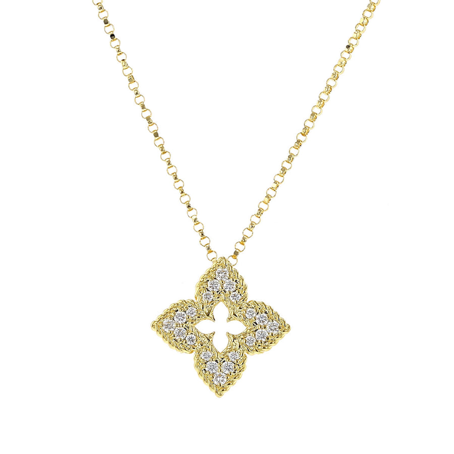Venetian Princess Diamond Flower Pendant in 18K Yellow Gold, Adjustable Chain