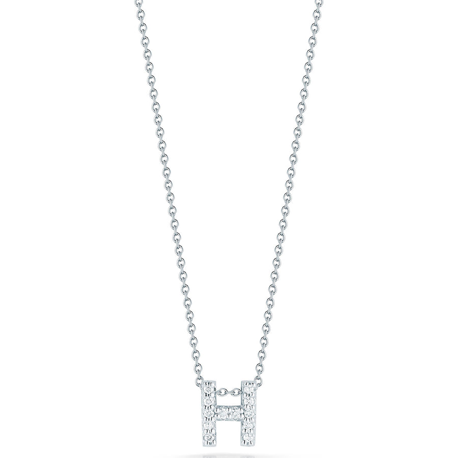 Tiny Treasures 0.06ct Diamond Love Letter "H" Pendant in 18K White Gold, 16-18" chain