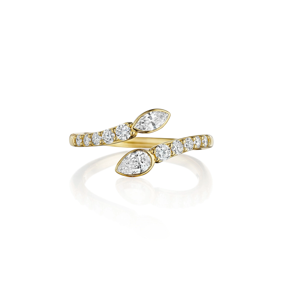 Classic 0.65ct Marquise and Round Diamond Eclipse Bypass Ring in 18K Yellow Gold
