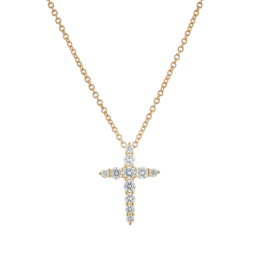0.36-0.42Ct Graduated Diamond Cross Pendant on Chain in 18K Yellow Gold, 18" chain
