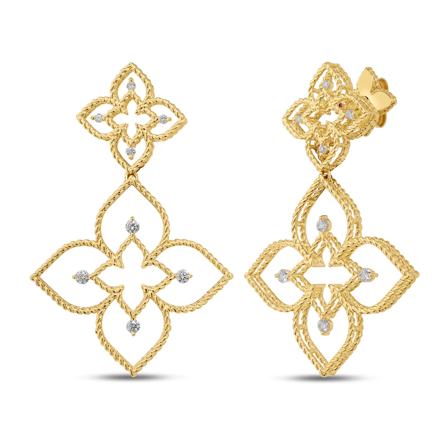 Principessa 0.22ct Diamond Flower Drop Earrings in 18K Yellow Gold