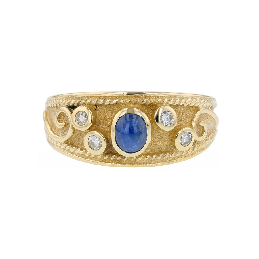 Cabochon Sapphire and 0.12ct Diamond Ring in 14K Yellow Gold, size 9