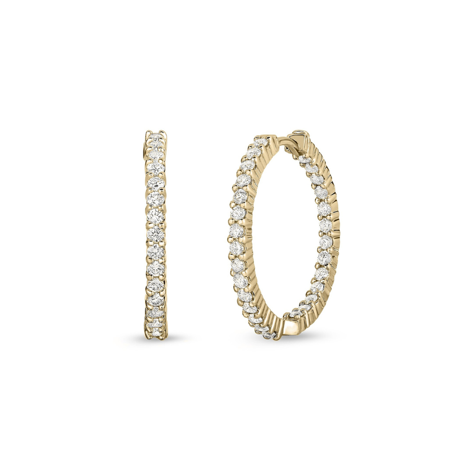 Perfect Diamond 1.53ct Diamond 25mm Small Hoop Earrings in 18K Yellow Gold