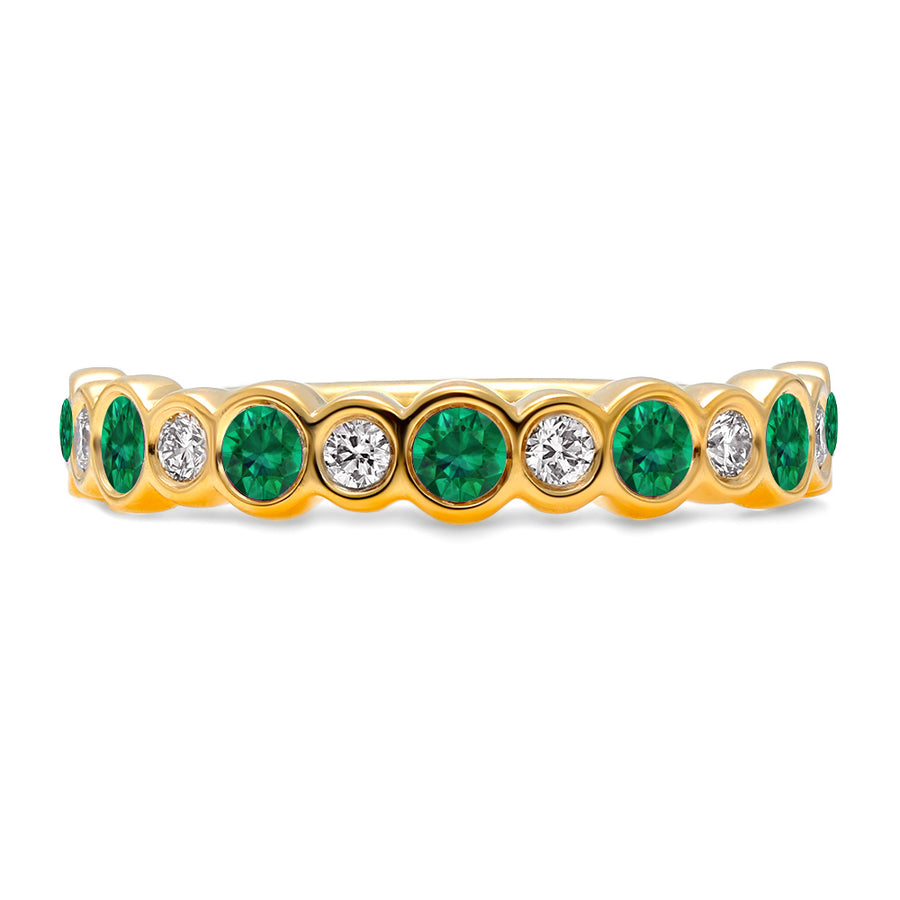 Bubbly 0.42ct Emerald and 0.24ct Diamond Bezel Ring in 18K Yellow Gold, Size 6.25