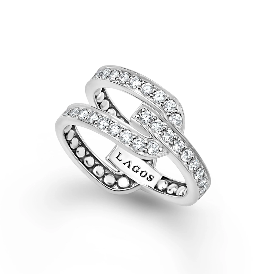 Caviar Spark 0.57ct Diamond 10mm Linear Ring in Sterling Silver, size 7