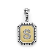Signature Caviar 0.05ct Diamond Octagon Initial "S" Pendant in 18K Yellow Gold and Sterling Silver, without chain
