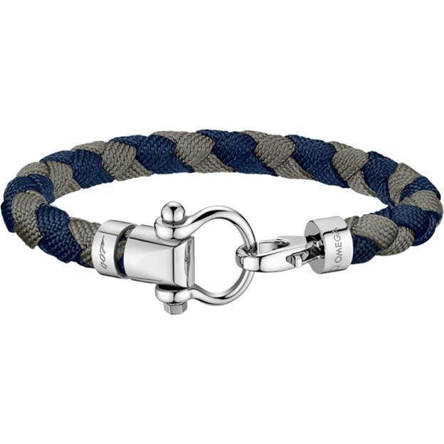 Sailing Bracelet 007 Edition in Stainless Steel and Blue and Grey Nylon, Large