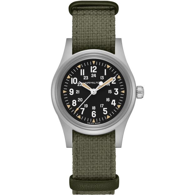36mm Khaki Field Mechanical Watch with Black Dial in Stainless Steel, Strap