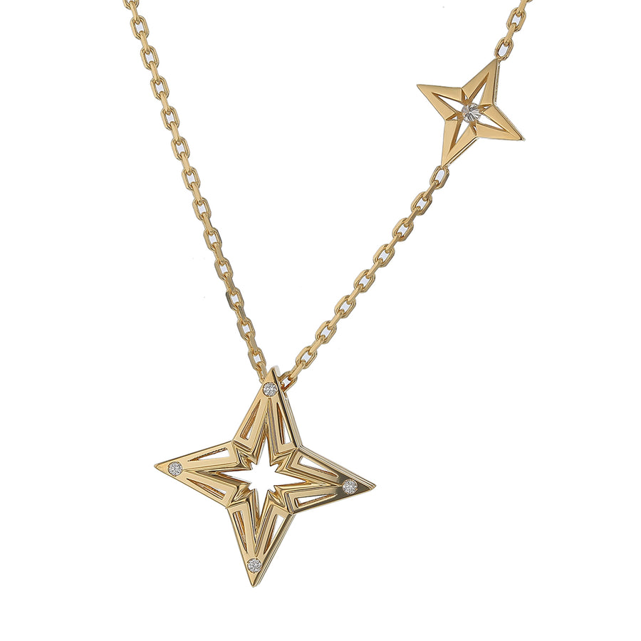 Princess Diamond Star Pendant and Small Charm in 18K Yellow Gold, 18in