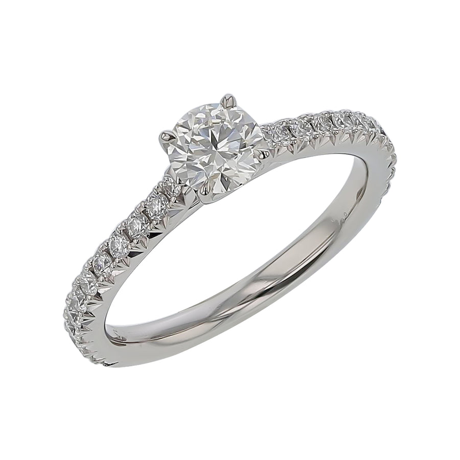 Vela Cathedral Round Brilliant Diamond and Diamond Solitaire Ring in Platinum, Size 6.5