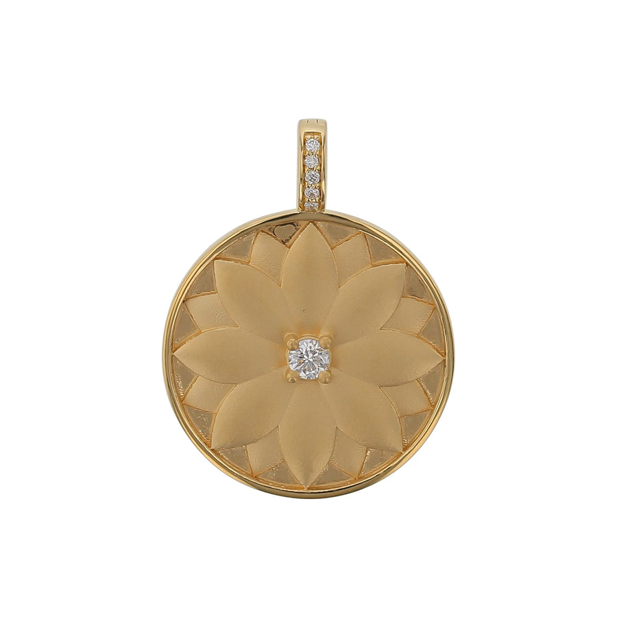 Diamond Lotus Flower Pendant in 18K Yellow Gold