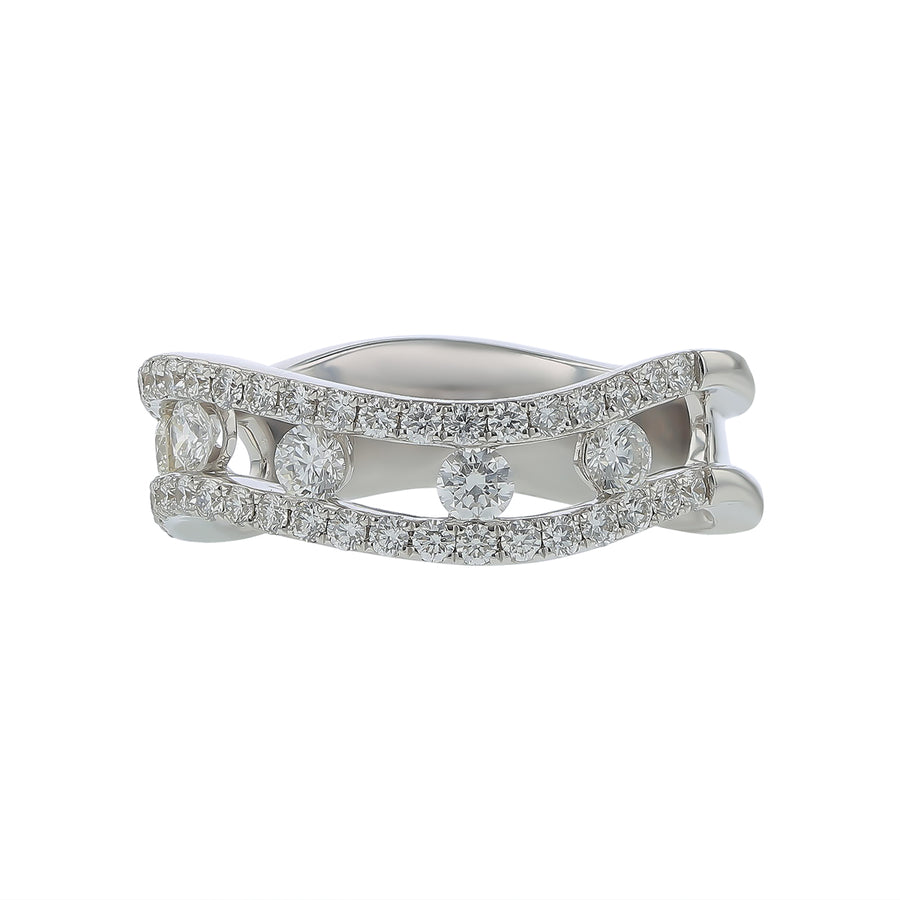 Floating Diamond Curved Ring in 18K White Gold, Size 6.5