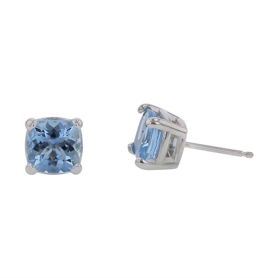 2.24ct 6.5mm Cushion African Aquamarine (H) Stud Earrings in 18k White Gold