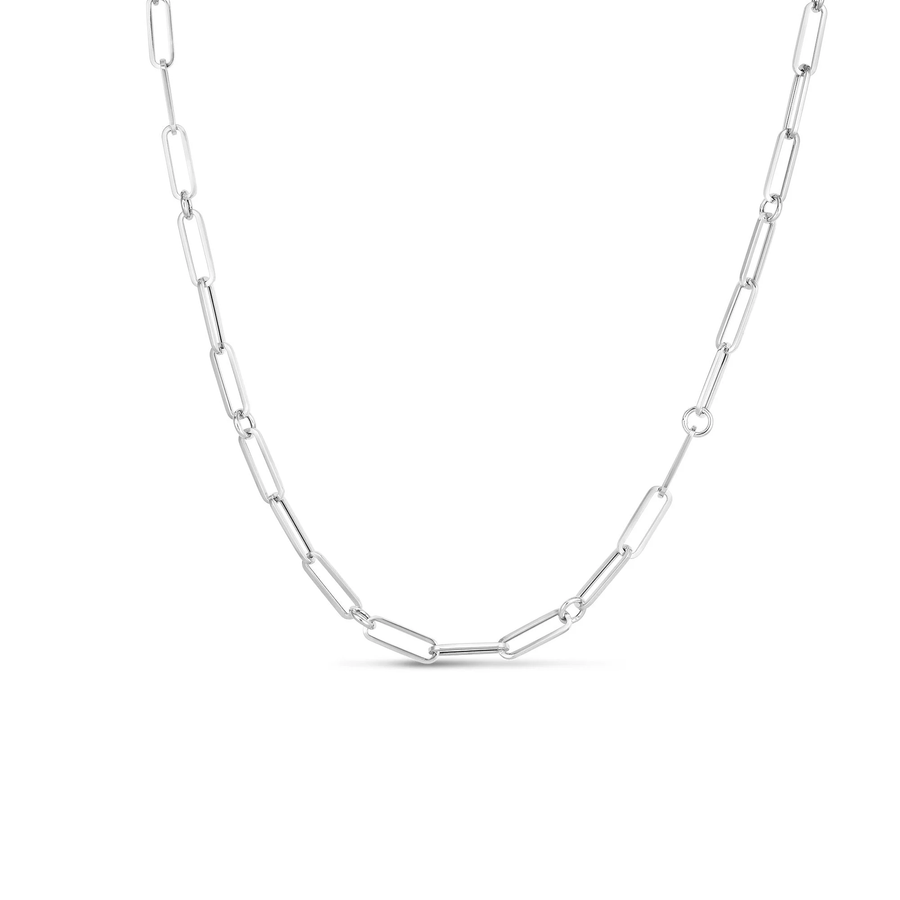 Designer Gold Paperclip Chain Necklace in 18K White Gold, 22"