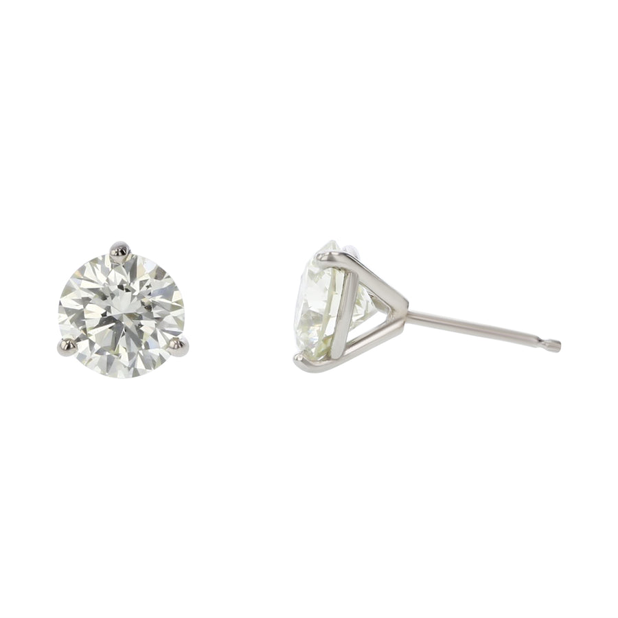 Round Brilliant Diamond 3-Prong Stud Earrings in 14K White Gold