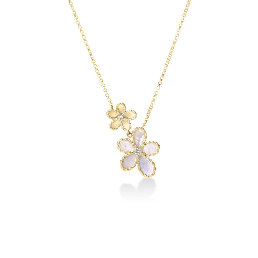 Jasmine 0.95ct Mother of Pearl and 0.04ct Diamond Flower Necklace in 18K Yellow Gold, 17" chain
